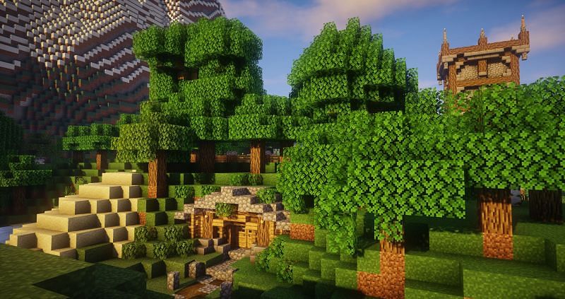 Leaves on the Minecraft trees (Image via Minecraft)