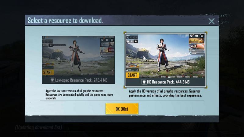 Select the preferred resource pack from the two options (Image PUBG Mobile)