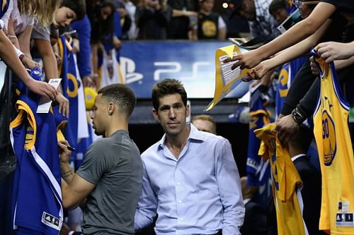 Golden State Warriors GM Bob Myers with Stephen Curry (left)