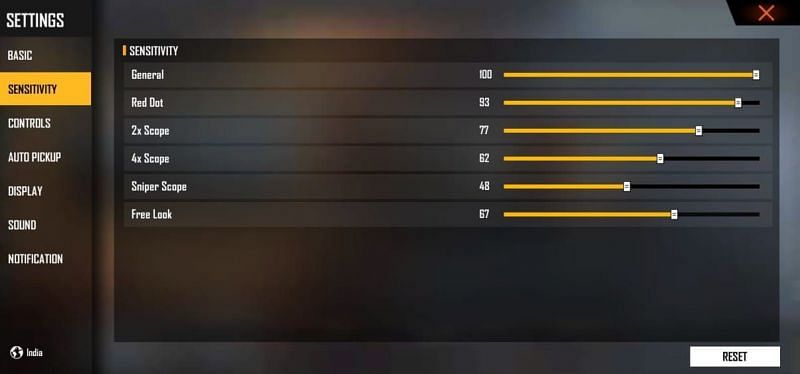 Ideal sensitivity settings for headshots (Image via Free Fire)