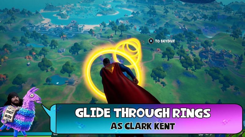 The glide through rings as Clark Kent quest in Fortnite (Image via Mediocre Misfit Twitter)