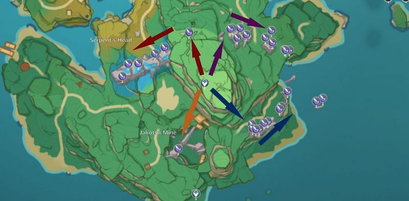 Location of Crystal Marrow in Serpent's Head in Genshin Impact (Image via Teyvat Interactive Map)