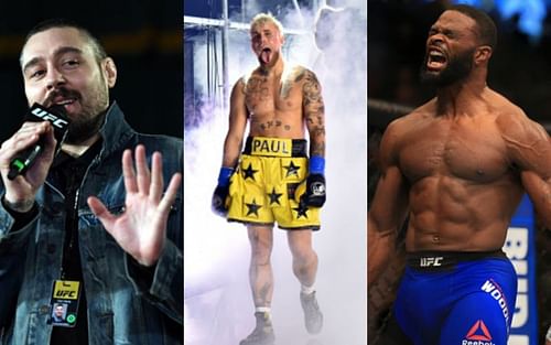 Dan Hardy (left); Jake Paul (center); Tyron Woodley (right)