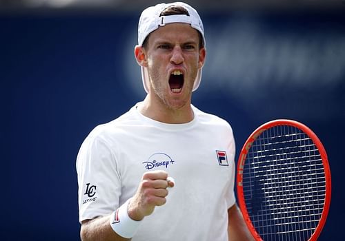 Diego Schwartzman yells after winning a point