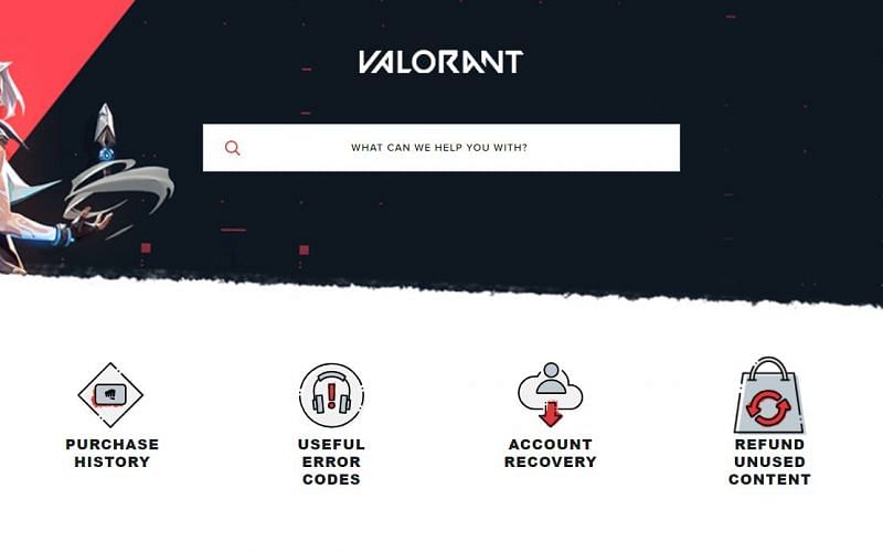 Valorant support main page (Screengrab via Riot Games)