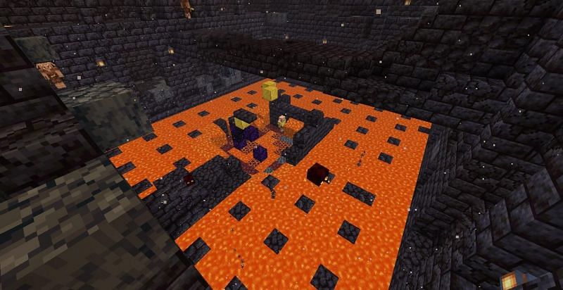 Hostile mobs tend to roam bastion remnants and the terrain is also precarious.(Image via Mojang)