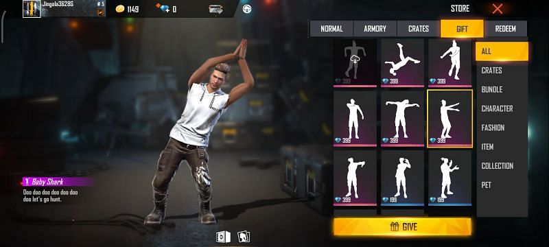 Baby shark emote in Free Fire (Image via ff.garena.com)