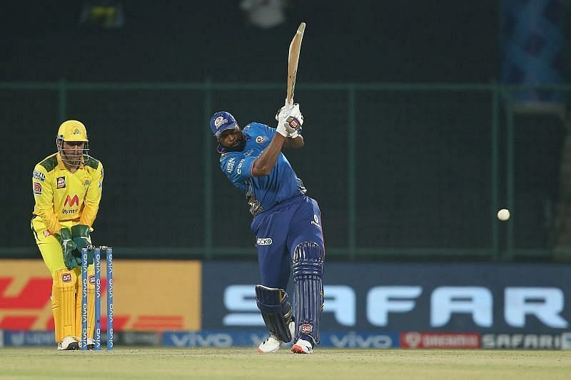 Kieron Pollard smashed an unbeaten 87 off 34 against CSK during the first half of IPL 2021. Pic: IPLT20.COM