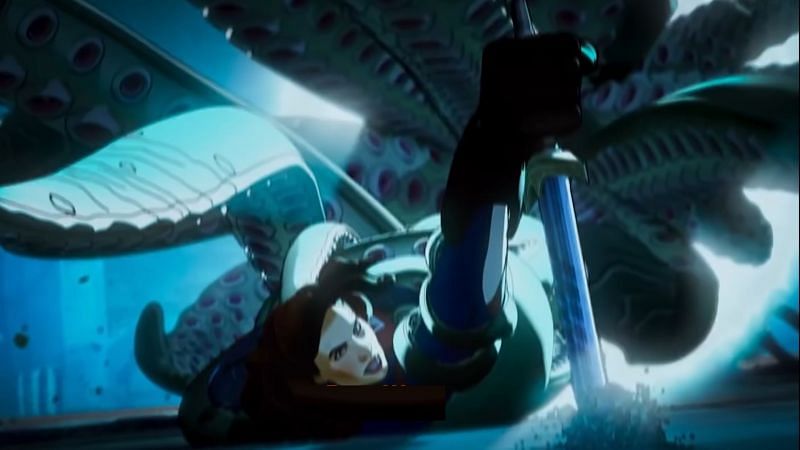Peggy Carter combating the tentacle alien in Episode 1. (Image via Disney+/Marvel Studios)