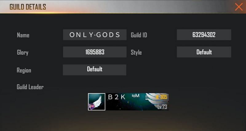 B2K&rsquo;s guild name and ID (Image via Free Fire)