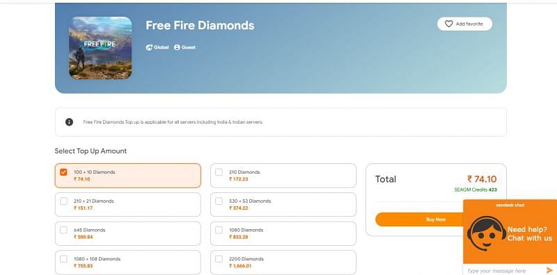 Free Fire Diamonds Top Up - SEAGM