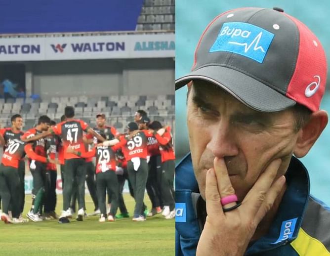 Australian coach Justin Langer gets involved in heated exchange with staff member over video of Bangladesh team's celebrations