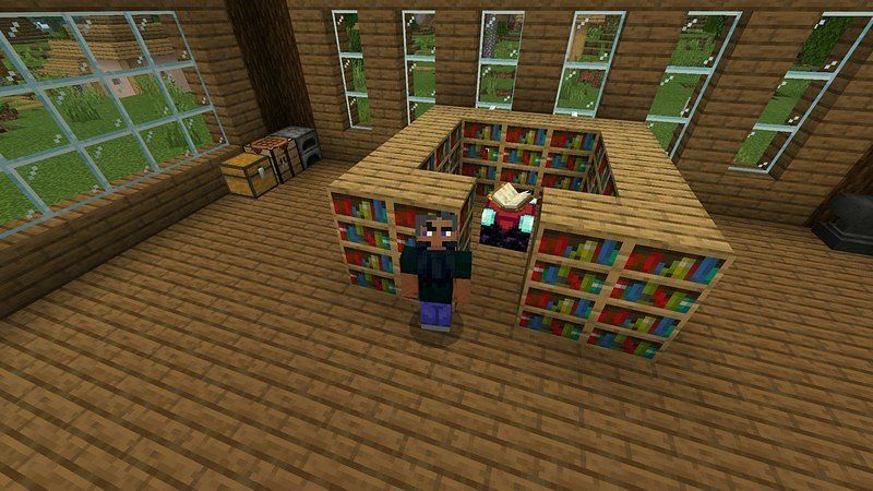 Bookshelves around enchanting table (Image via Minecraft)