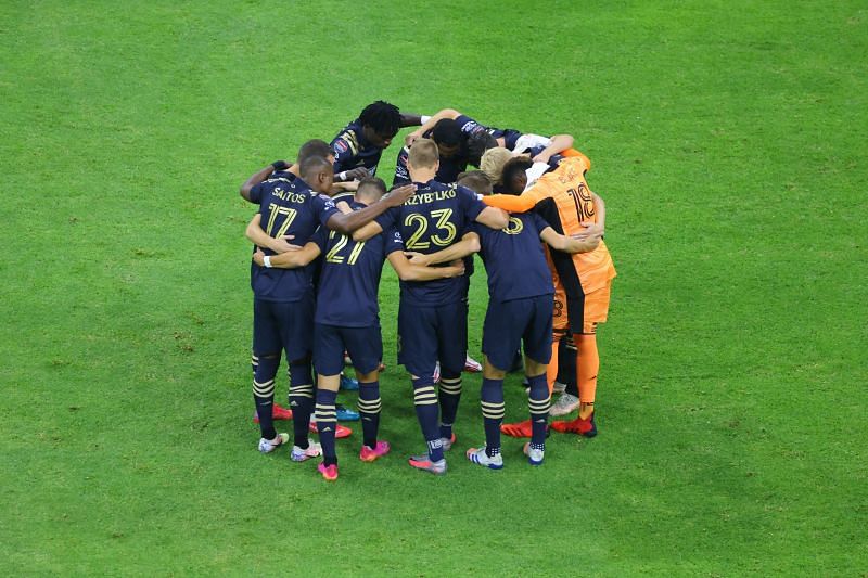 Players of Philadelphia Union in a huddle