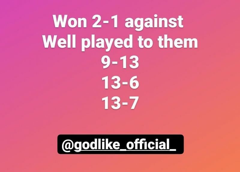 Team XO vs Godlike Esports results (Image via Instagram)