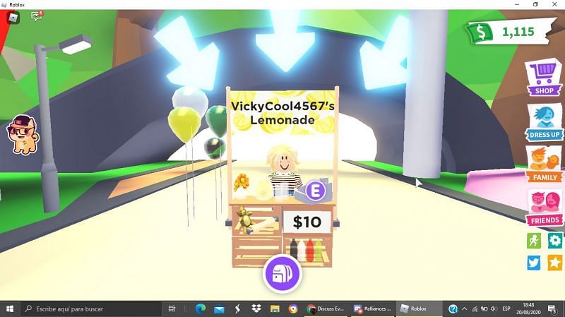 A player working their Lemonade Stand in Adopt Me (Image via Roblox Corporation)