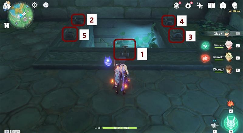 Interact with the correct order of the switch to open the gate (Image via Genshin Impact)