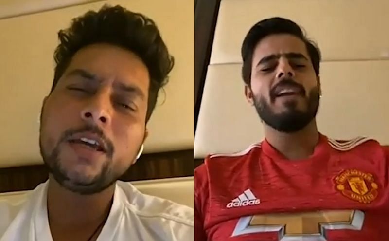 KKR players Kuldeep Yadav and Nitish Rana in a flashback video shared on the franchise&rsquo;s social media handle.