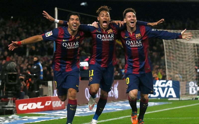 Lionel Messi, Neymar and Luis Suarez (from right to left)