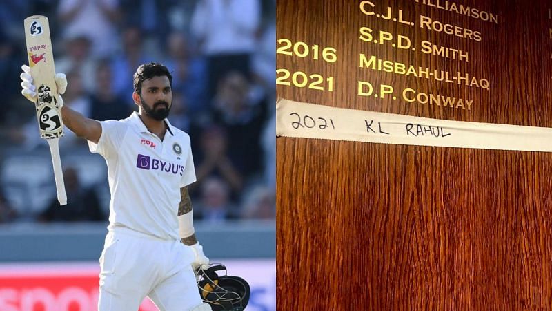 KL Rahul (L)&#039;s name on the Lord&#039;s honors board (R) on Thursday.