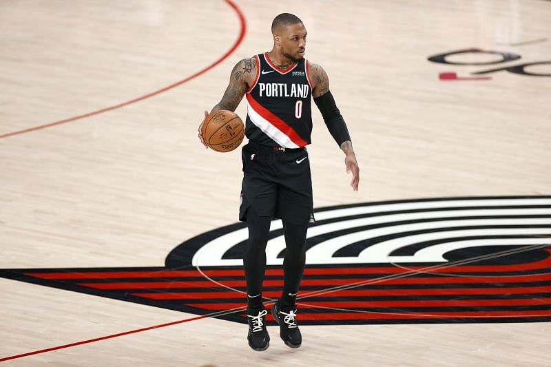 Damian Lillard begins an offensive set for the Portland Trail Blazers