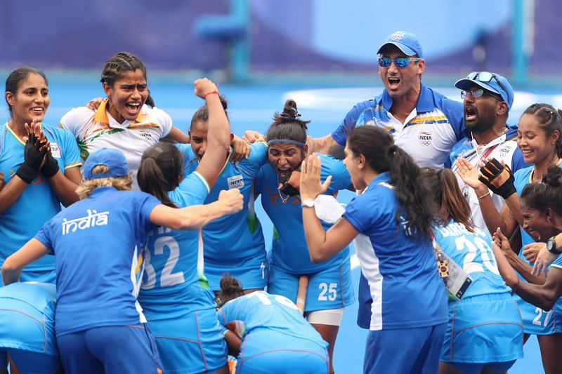 The Indian team celebrating after the win