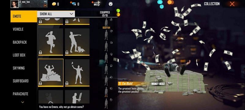 The I&#039;m Rich emote (Image via Garena Free Fire)