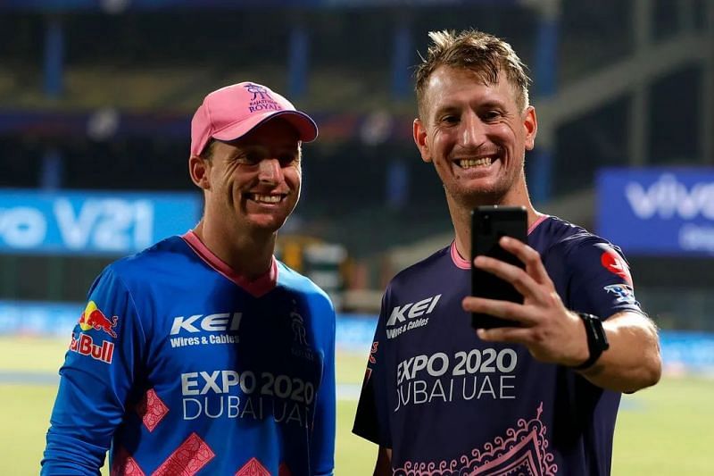Jos Buttler and Chris Morris during IPL 2021