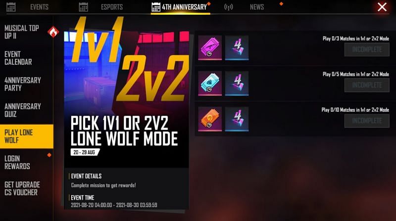 Free vouchers are available for playing matches in the Lone Wolf mode (Image via Free Fire)