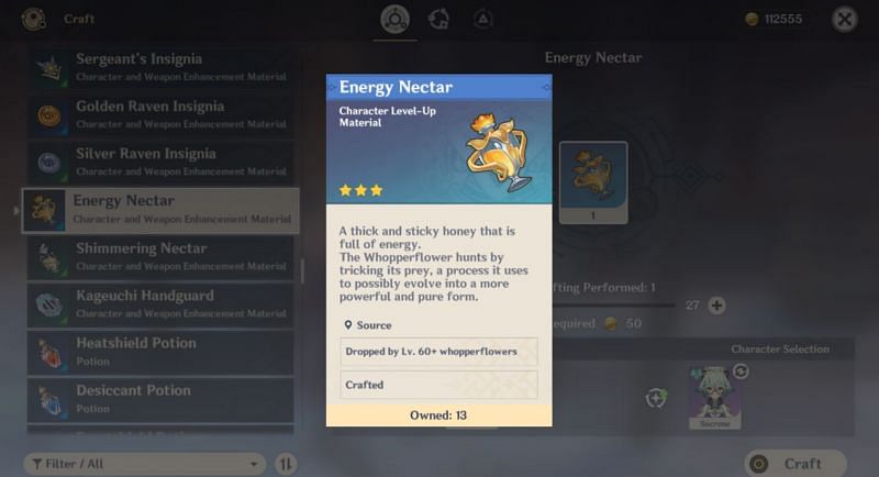 Energy Nectar description (image via Genshin Impact)