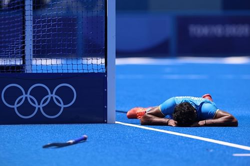 Surender Kumar reacts after the fifth goal