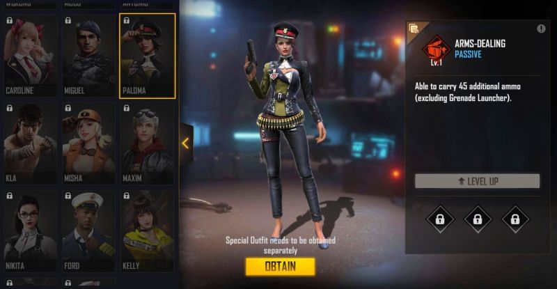 Paloma&#039;s ability is called Arms-Dealing (Image via Free Fire)