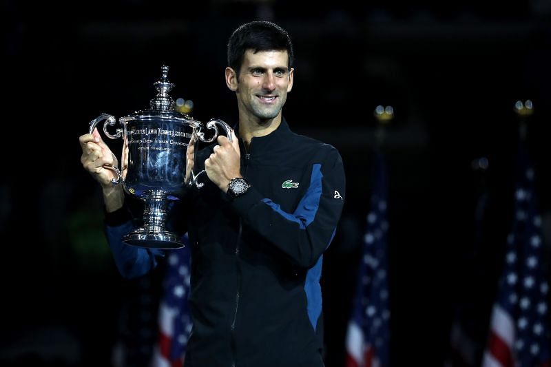 Novak Djokovic with his 2018 US Open trophy