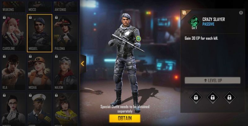 Miguel&#039;s ability is called Crazy Slayer (Image via Free Fire)