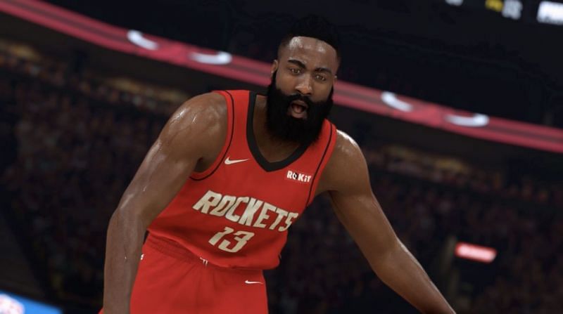 James Harden with the Houston Rockets in NBA 2K20 [Source: NBA 2KW]