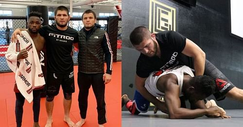 Manel Kape, Khabib Nurmagomedov & Umar Nurmagomedov (left), Khabib Nurmagomedov & Manel Kape (right) [Images Courtesy: @manelkape on Instagram]