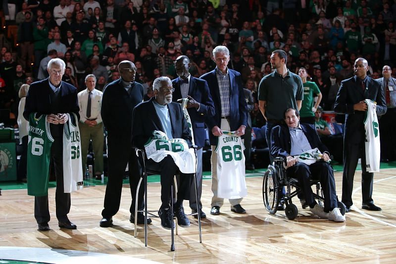 John Havlicek and other members of the 1966 Boston Celtics Championship team
