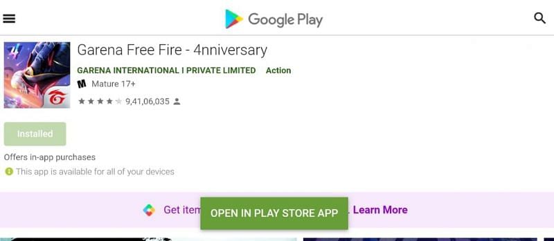 Free Fire on the Play Store (Image via Google Play Store)