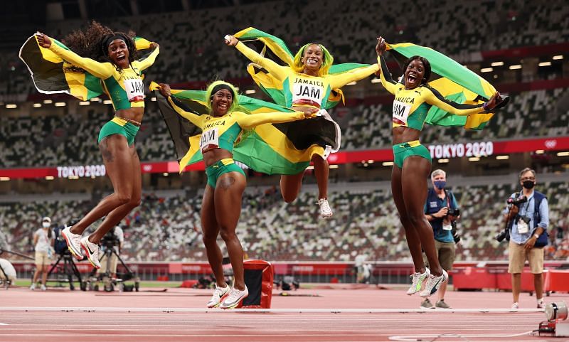 Jamaica&#039;s 4x100m relay winning team at Olympics.