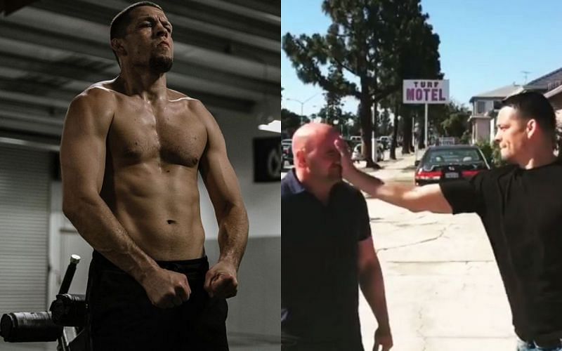 Nate Diaz (left and right); Dana White (center) (Images courtesy: @natediaz209 on Instagram)