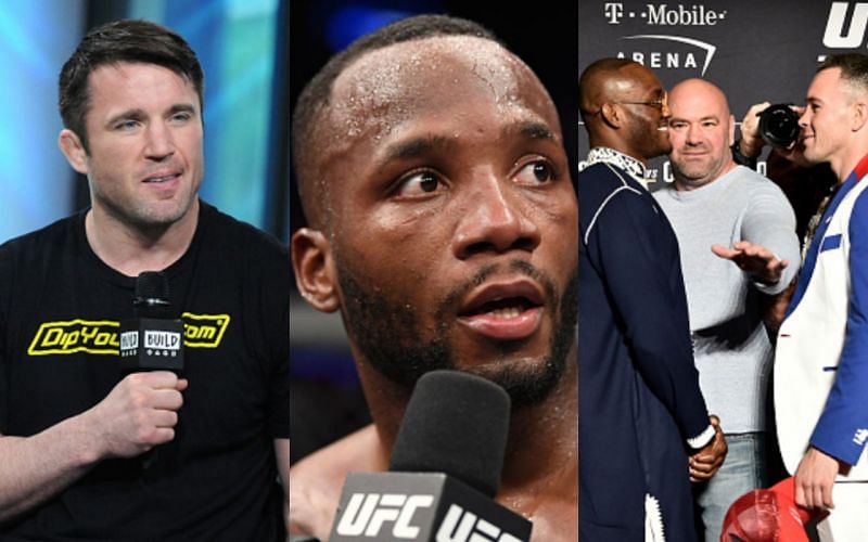 Chael Sonnen (left); Leon Edwards (center); Usman-Covington face-off ahead of their first fight in 2019 (right)