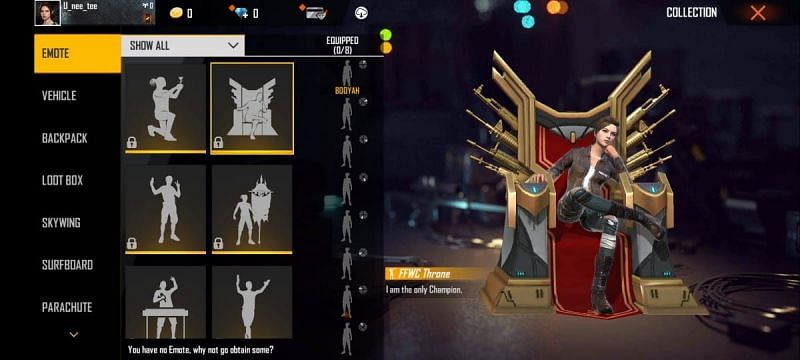 FFWC Throne emote (Image via Garena Free Fire)