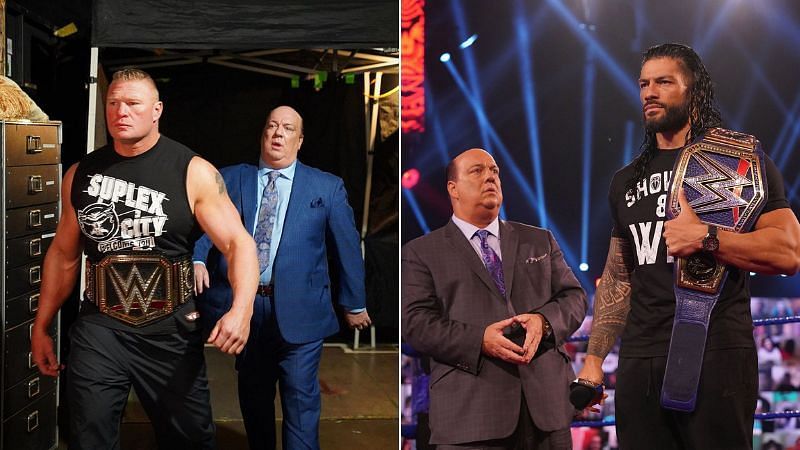 Brock Lesnar and Paul Heyman; Paul Heyman and Roman Reigns