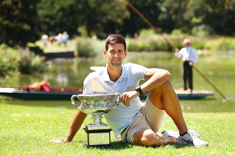Novak Djokovic with his 2019 Australian Open Trophy