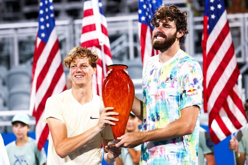 Jannik Sinner and Reilly Opelka with their Atlanta Open title