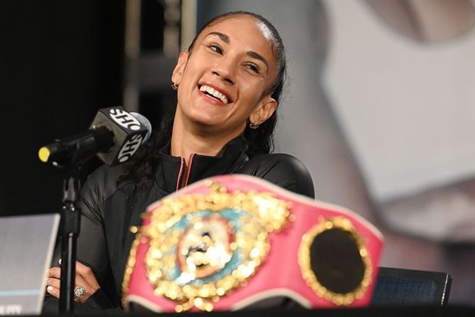 Twitter reacts as Amanda Serrano dominates her opponent while boxing with Air Jordans on the Jake Paul vs. Tyron Woodley card