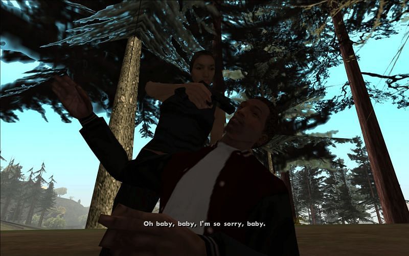 Catalina threatening CJ (Image via Rockstar Games)