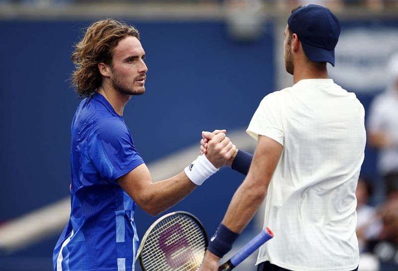 Stefanos Tsitsipas and Karen Khachanov after their match in Toronto