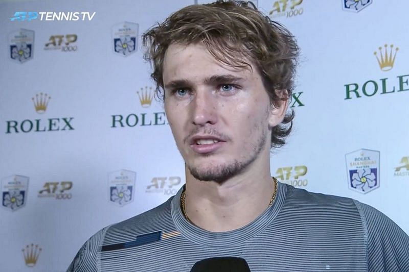 Alexander Zverev&rsquo;s post-match interview on Oct. 9 in Shanghai. Screenshot from Tennis TV (Credit: Ben Rothenberg/Slate)