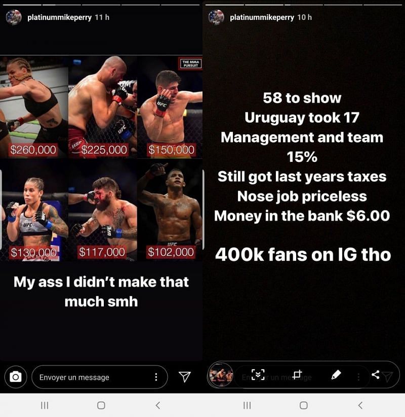 Perry took to Instagram to speak about fighter pay [PC: Reddit]